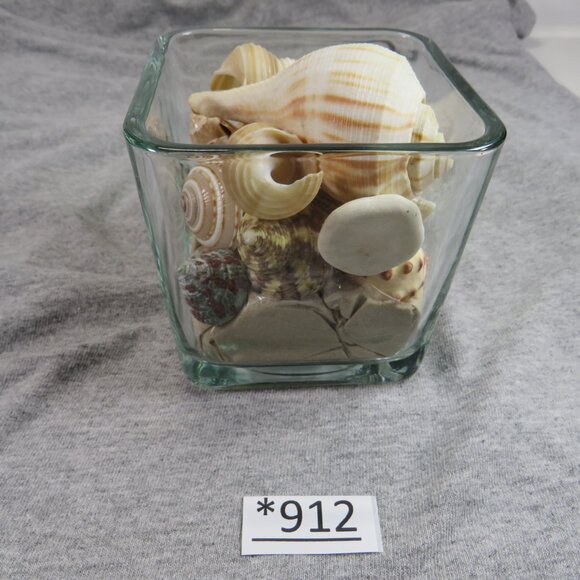 REAL Sea Shells in a Glass Square Vase and sand #7 - Picture 2 of 10